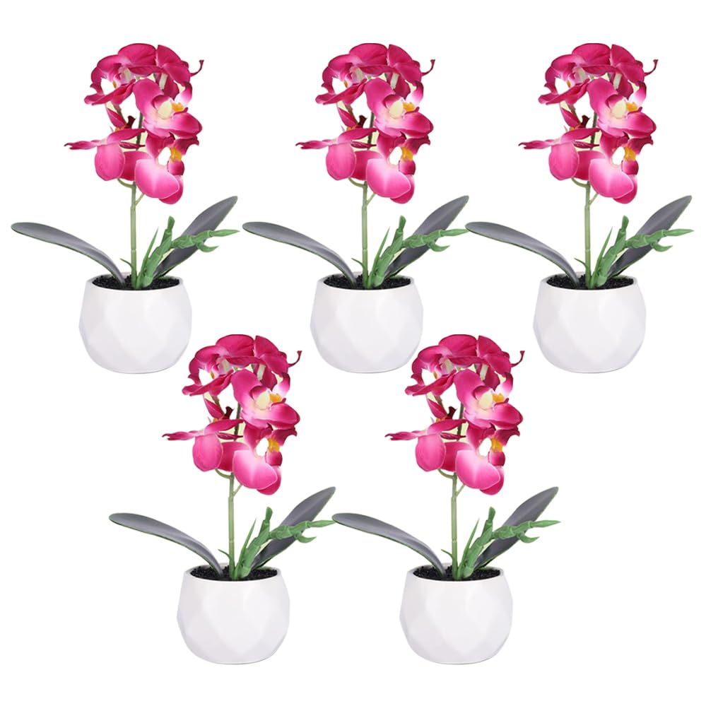 Kuber Industries Artificial Plants for Home D?cor|Natural Looking Indoor Fake Plants with Pot|Artificial Flowers for Decoration-Pack of 5(Pink)