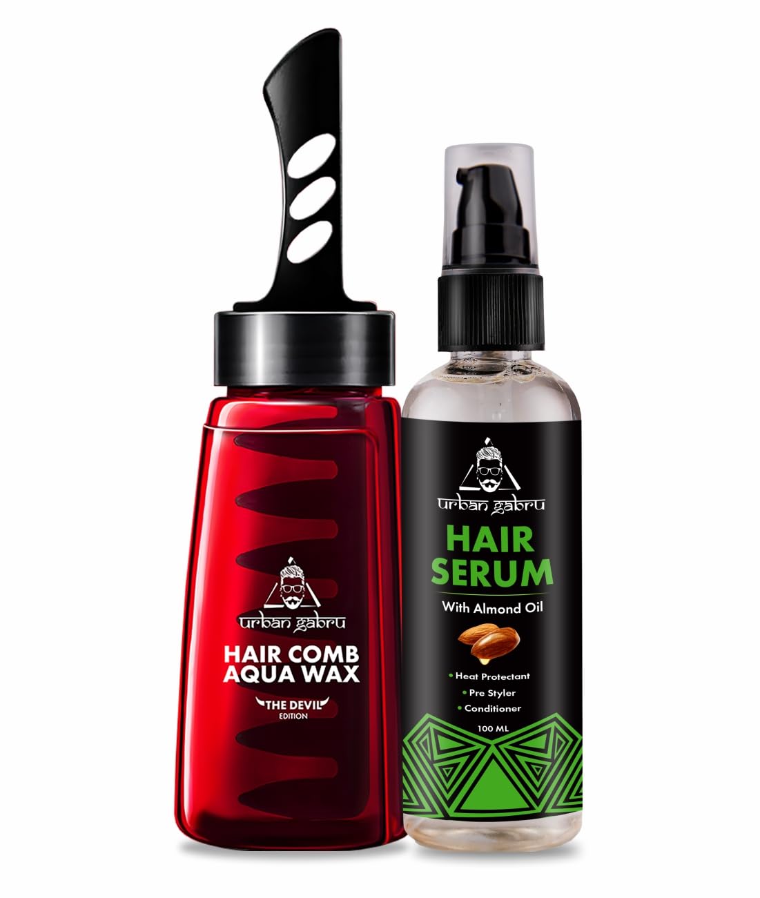Urbangabru Hair Comb Aqua Wax (260 ML) & Pre- Styler Hair Serum for Men (100 ML) - Mens Grooming Combo Kit