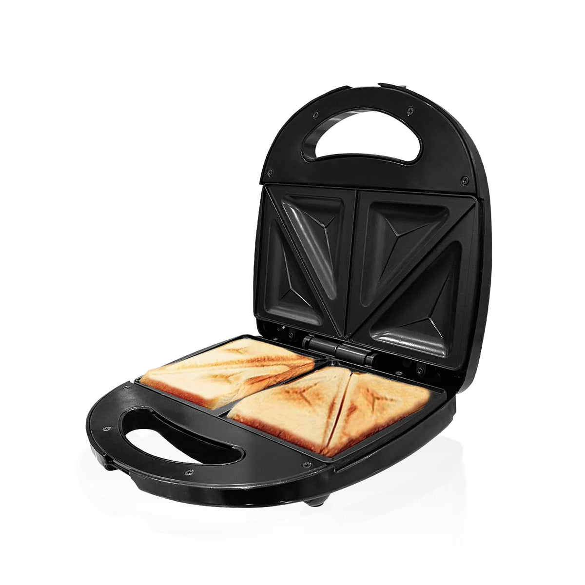 Candes Crunch Sandwich Toaster 4 Slices Non-Stick Fixed with Sandwich Plated Plates - 750 W (1 Year Warranty) Black & Silver