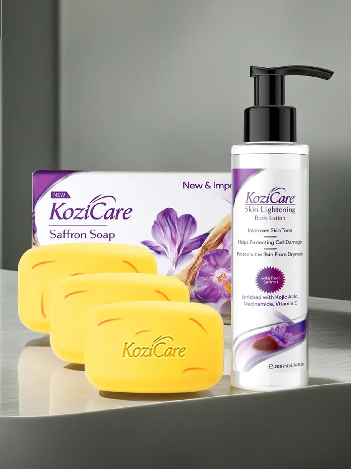 Kozicare Skin Whitening Soap | 3 Saffron Soaps & 1 Saffron Body Lotion for Summer | Soaps for Bath | Kojic Acid Soap | Bath Soap Combo Offers | Shop Bath Soap & Body Lotion for Women