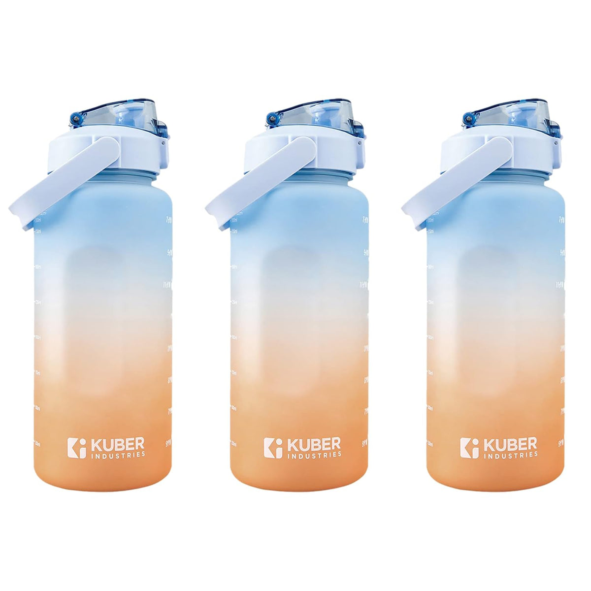 Kuber Industries Motivational 2 LTR Water Bottle with Time Marker|BPA Free,Leakproof,Non-Toxic & Durable|Sipper Water Bottle for Kids & Adults with Straw|For Gym,Home,Office & School |Blue (Pack Of 3)