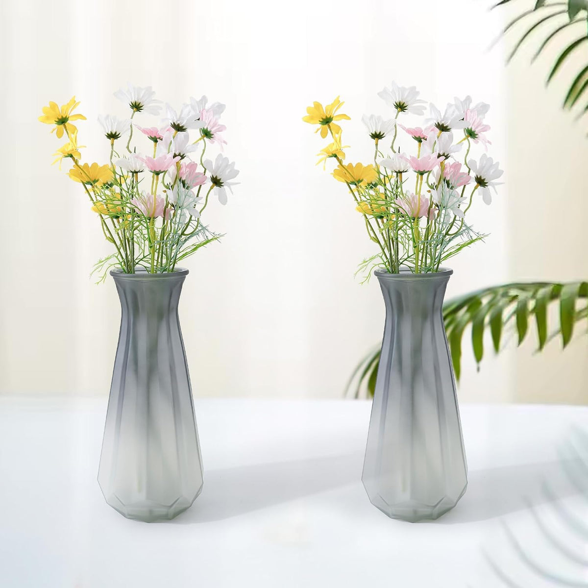 Ekhasa Grey Flower Glass Bud Vase for Home Decor | Glass Vases Home Decor for Living Room & Home Decoration | Flower Vase Aesthetic Flower Pots for Home Table Dining Table (Matte Finish - Set of 2)