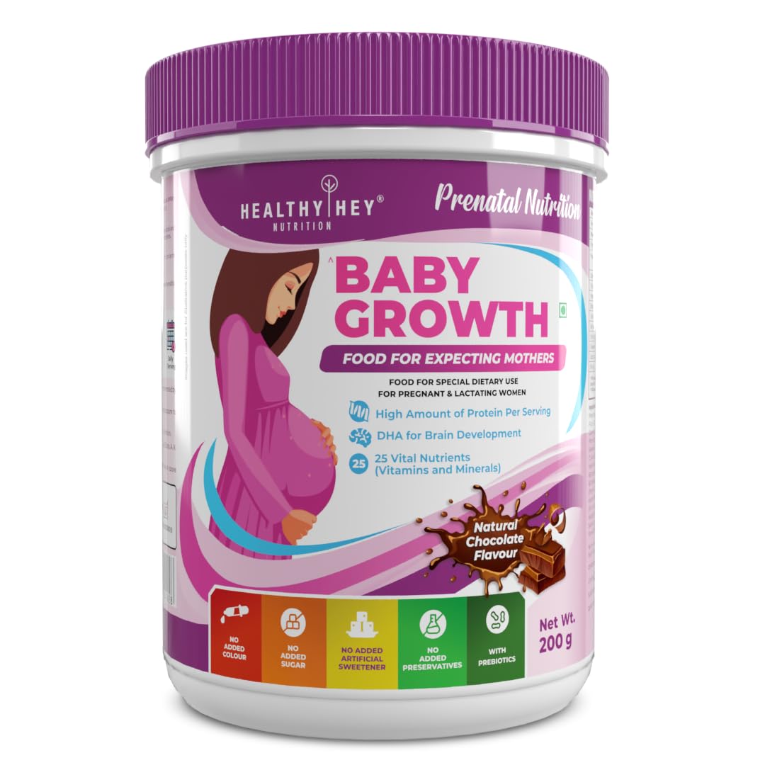 HealthyHey Nutrition- Protein for Pregnant Women - BabyGrowth - Chocolate - 200 gram - All Natural - Tastes Great- Vegetarian - High Protein - Prebiotics - Soy Free