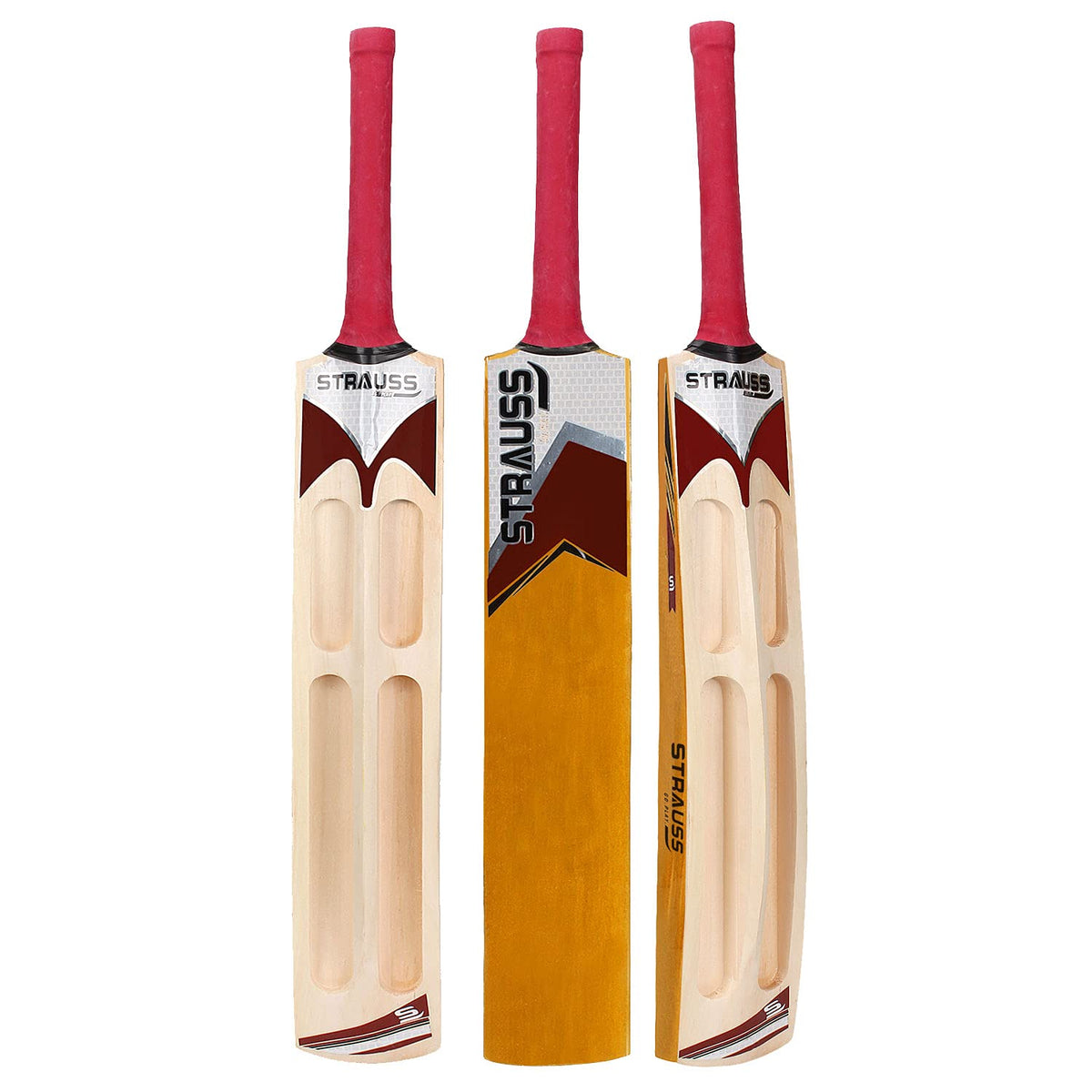 Strauss Supreme Scoop Tennis Cricket Bat, Half Duco, Yellow, (Wooden Handle)