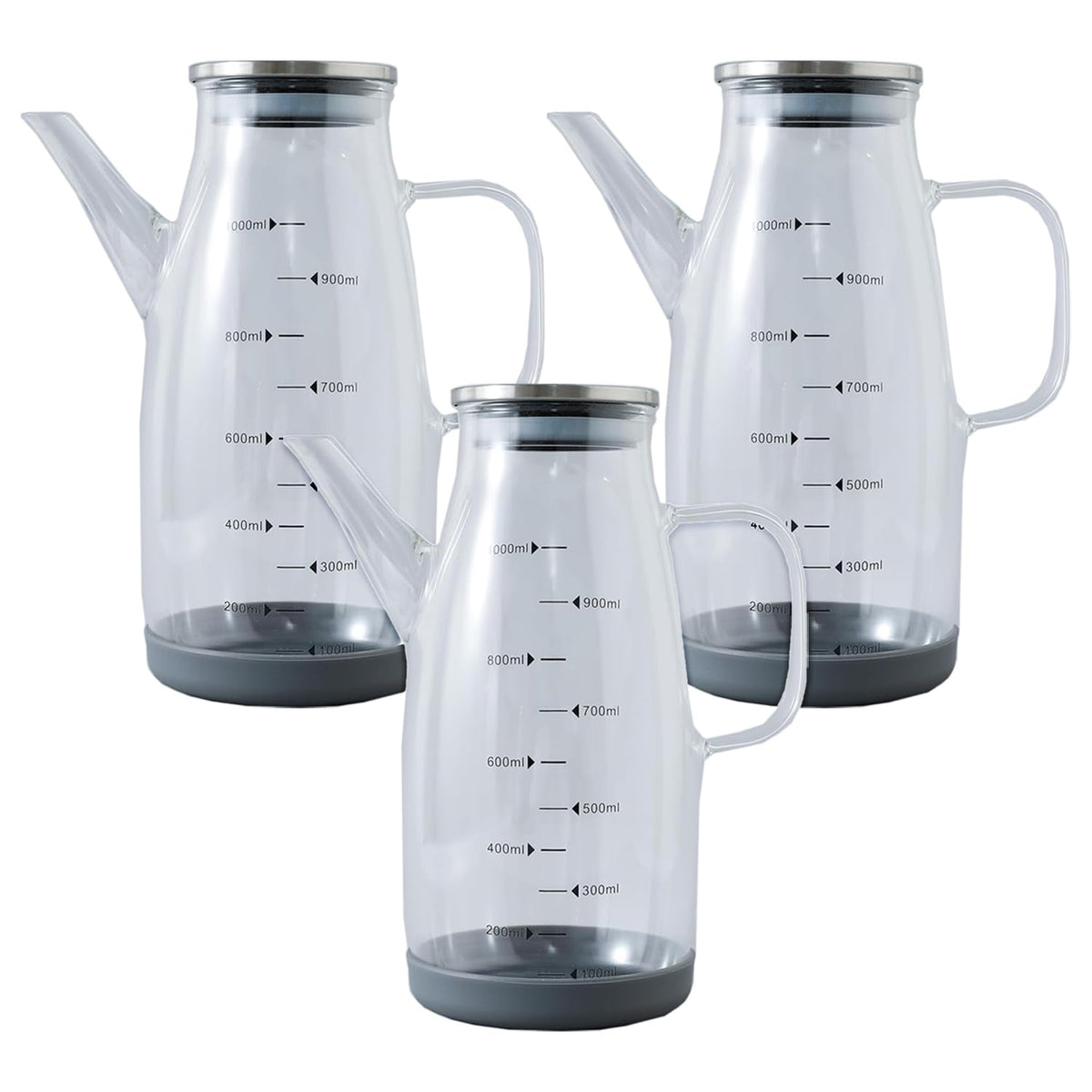 Kuber Industries Oil Dispenser | Borosilicate Oil containers for Kitchen | Oil Pourer | Glass Oil Dispenser Bottle with Cap and Handle | Oil Conatiner | 1000 ML | MRX-2307 | Pack of 3 | Transparent