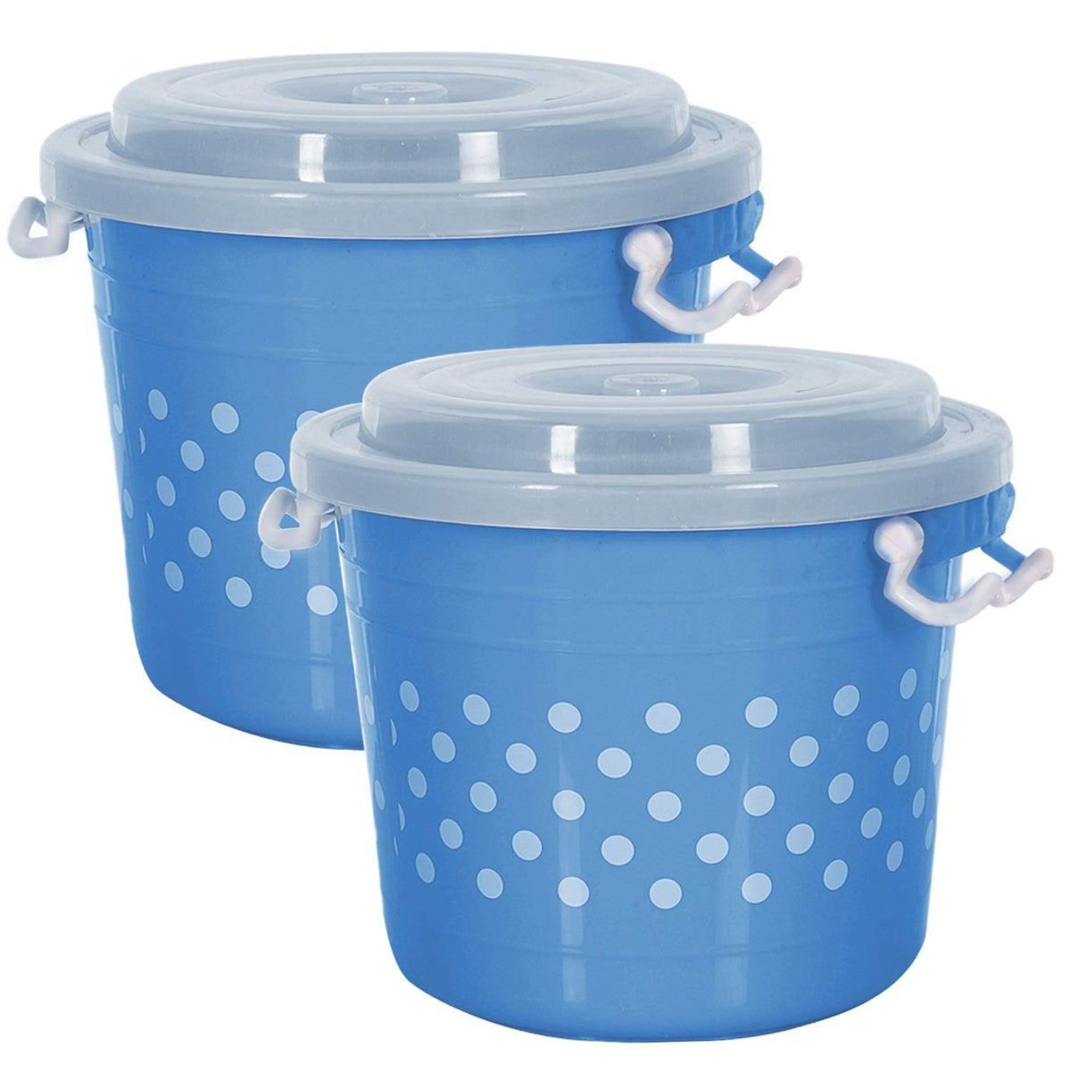 Kuber Industries Dots Design Virgin Plastic 2 Pieces Multipurpose Kitchen Storage Container with Side Lock-Handle,16 Ltrs (Blue) - CTKTC34807