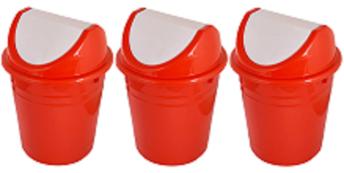 Kuber Industries Plastic 3 Pieces Medium Size Swing Lid Garbage Waste Dustbin for Home, Office, Factory, 10 Liters (Red) -CTKTC038718