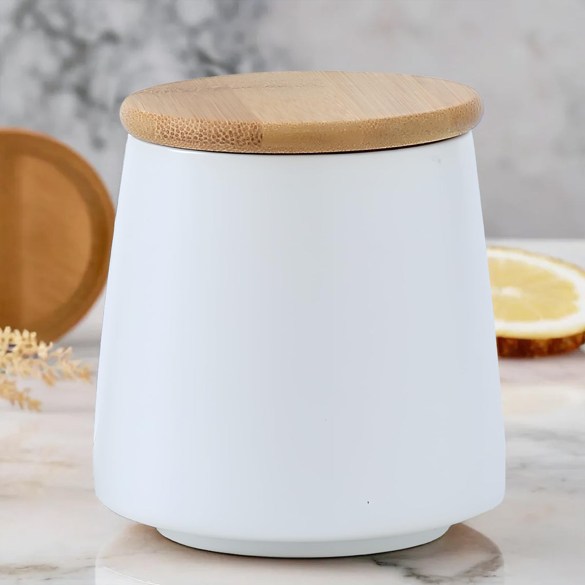 UMAI Ceramic Jar For Kitchen Storage With Bamboo Lid | Air Tight Kitchen Containers For Storage | Multipurpose Jar For Pickle Dry Fruits Nuts | BPA Free | 500ml | White |