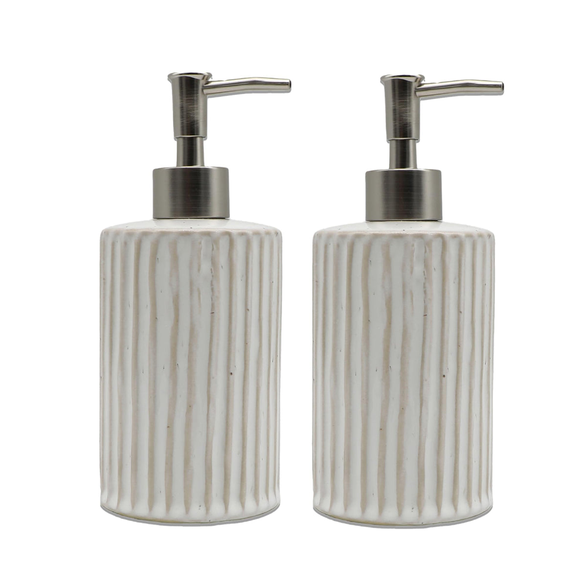 Anko Soap Dispenser Reactive Lined- Set of 2 - Stylish Ceramic Bath Accessory Set | Durable Plastic Sprayer | Natural Finish | 18.5x8.2cm