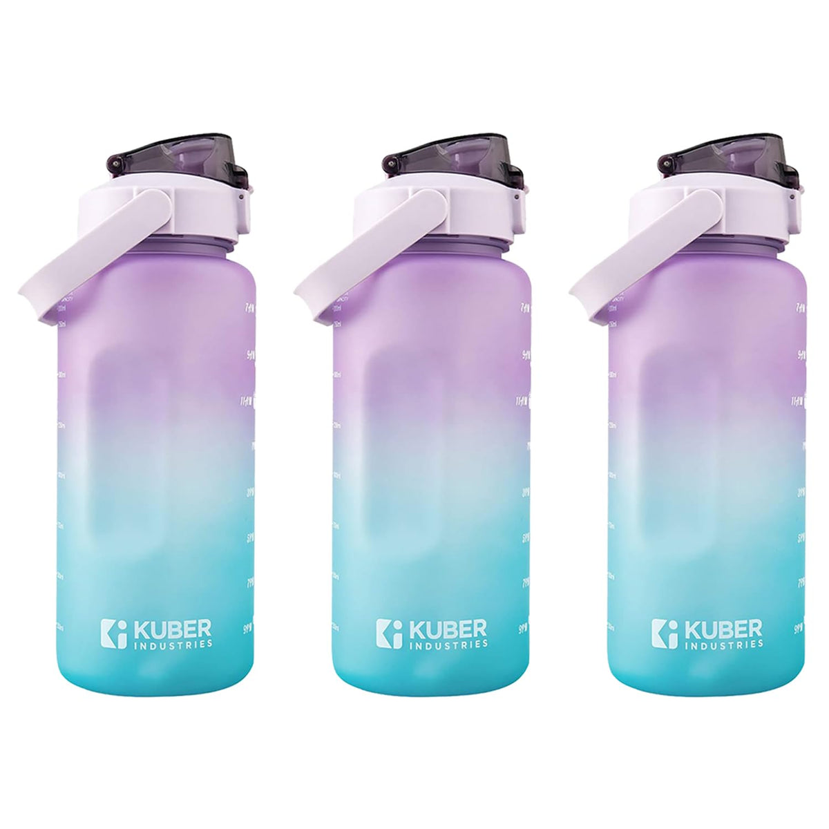 Kuber Industries Motivational 2 LTR Water Bottle with Time Marker|BPA Free,Leakproof,Non-Toxic & Durable|Sipper Water Bottle for Kids & Adults with Straw|For Gym,Home,Office & School|Green (Pack Of 3)