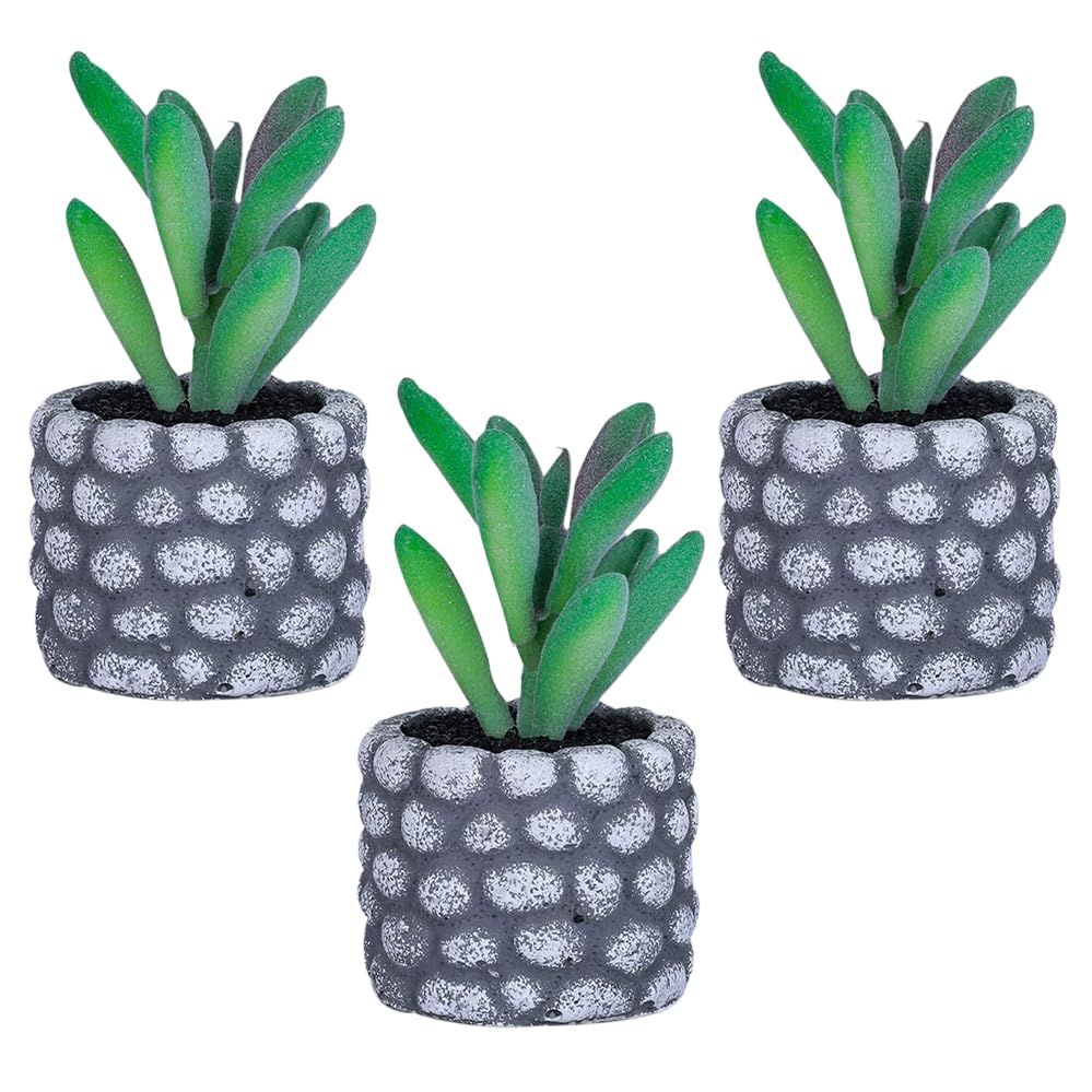 Kuber Industries Artificial Plants for Home Décor|Natural Looking Indoor Fake Plants with Pot|Artificial Flowers for Decoration-Pack of 3 (Green)