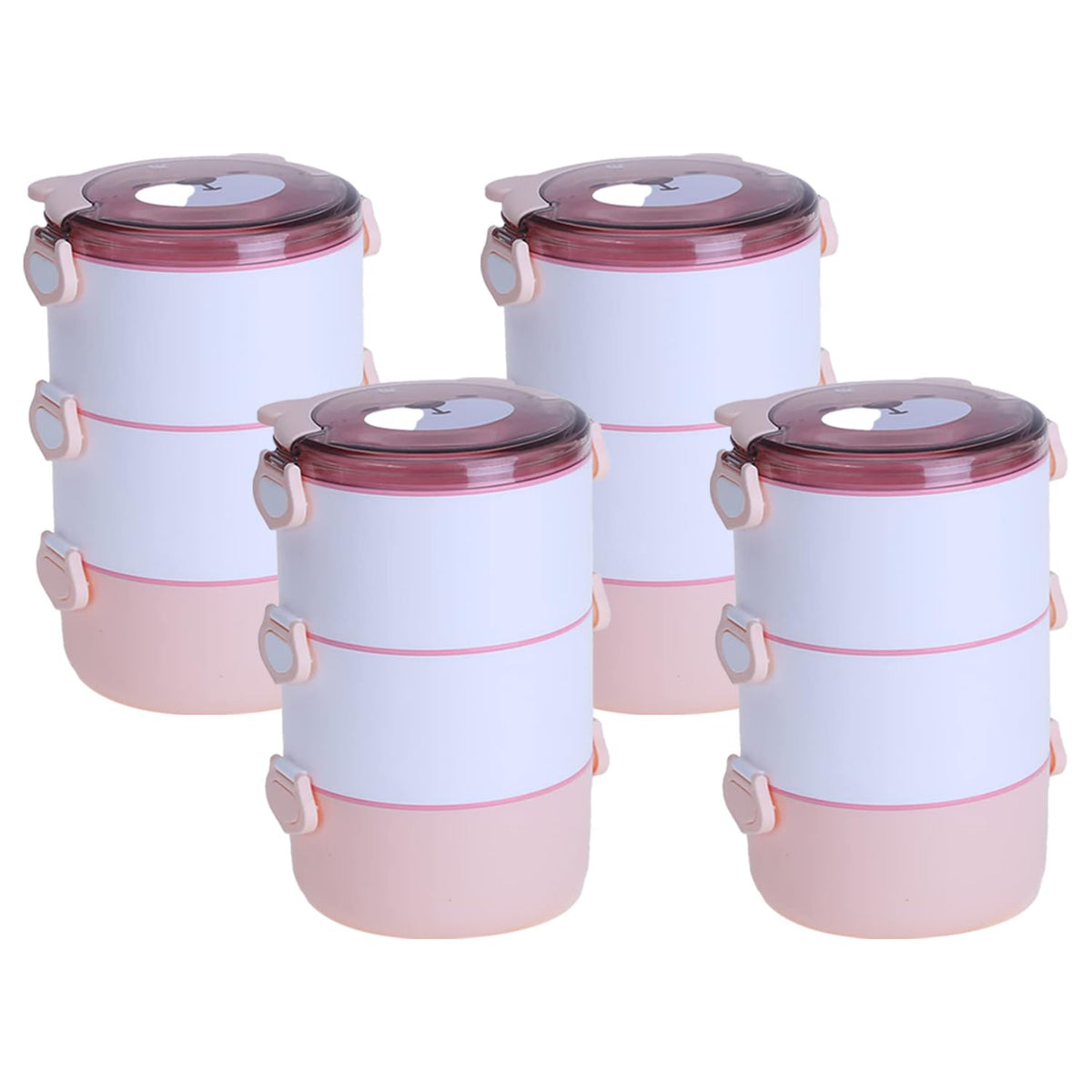 Kuber Industries Insulated Lunch Box with 3 Compartments|100% BPA Free, Food Grade ABS Plastic|Leakproof & Spill Proof|Dishwasher & Microwave Safe Lunch Box|3000 ML|HX0034190|Pink (Pack of 4)