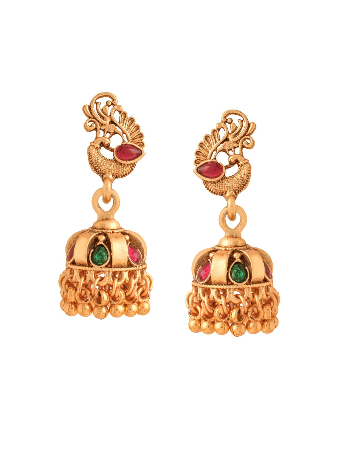 Yellow Chimes Jhumka Earrings for Women | Traditional Gold Plated Small Jhumki Earrings for Girls | Golden Peacock Shaped Jhumkas Earrings | Ethnic Accessories for Women | Birthday Anniversary Gift