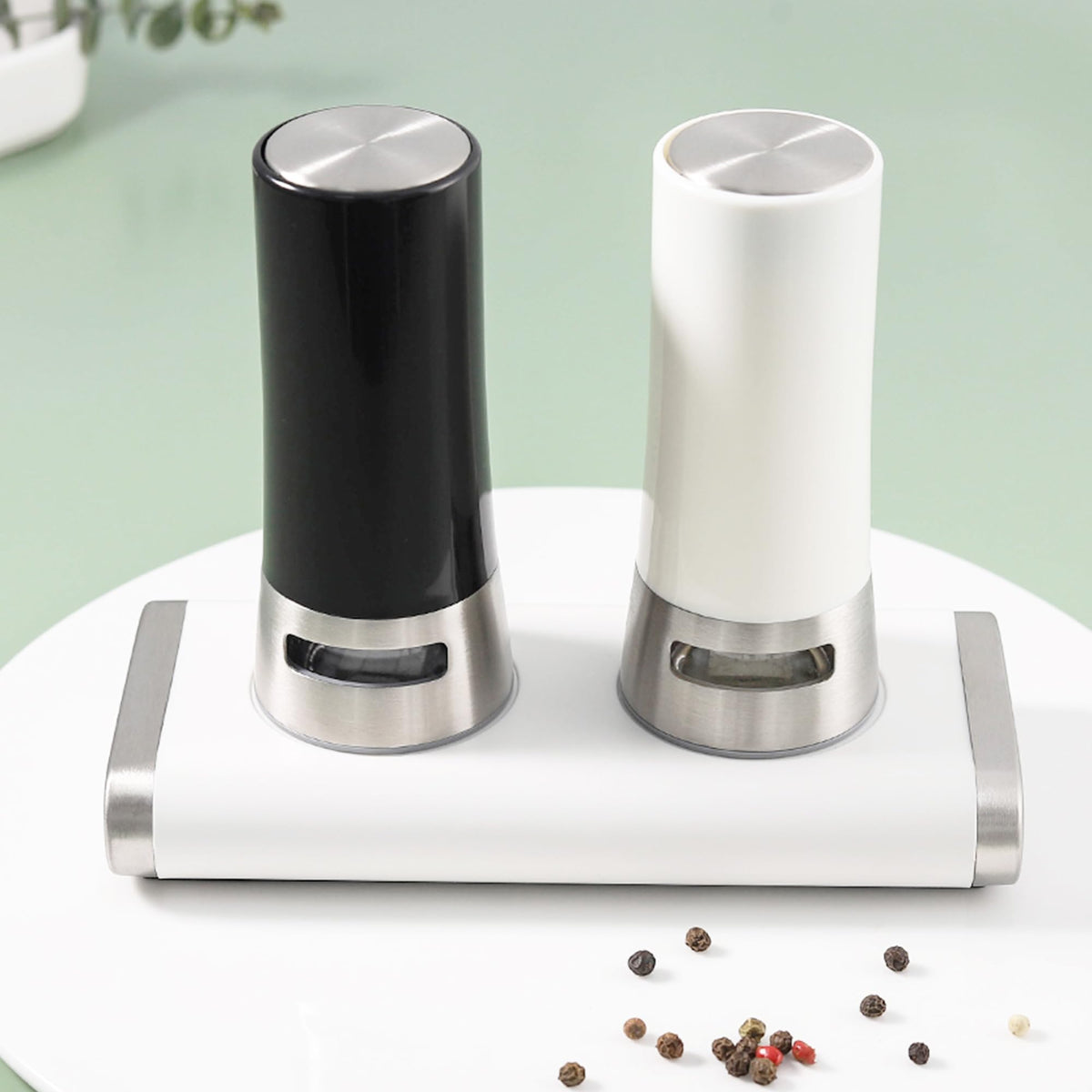 UMAI Salt and Pepper Container (60ml) | Salt Pepper Set for Dining Table | Salt Pepper Sprinkler | Magnetic Base | Salt Containers for Dining Table | Black and White | Salt Holder for Dining Table