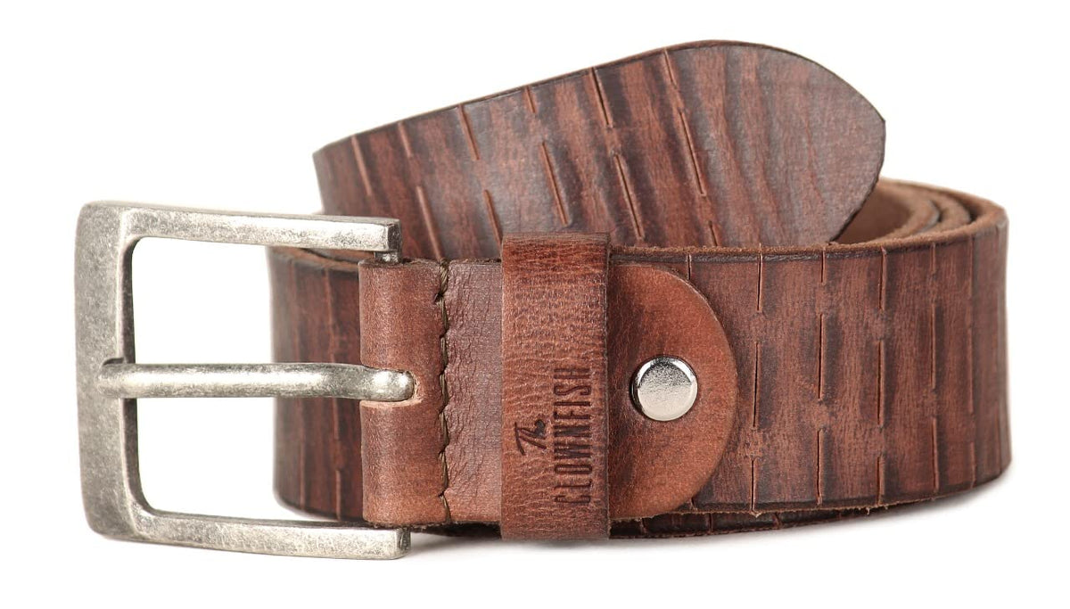 THE CLOWNFISH Men's Genuine Leather Belt with Textured/Embossed Design-Ginger Bread (Size-36 inches)