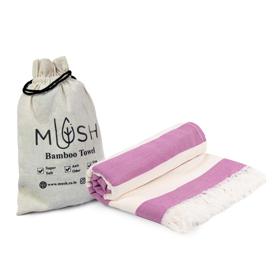 Mush Bamboo Turkish Towel | 100% Bamboo |Ultra Soft, Absorbent & Quick Dry Towel for Bath, Beach, Pool, Travel, Spa and Yoga | 29 x 59 Inches (Purple Stripes)