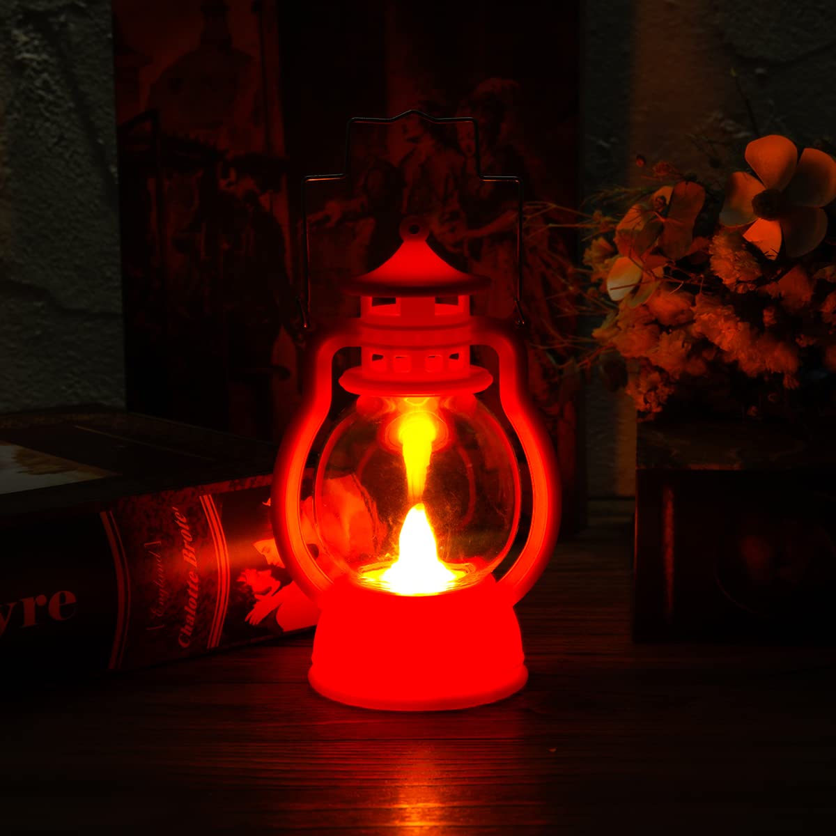 Kuber Industries LED Lantern Lamp|Battey Operated|Flameless Yellow Light|Safe & Easy to Maintain|Diwali Lights for Home Decoration, Other Festivities & Parties|Black Hanging Lantern|B0-003B |Red