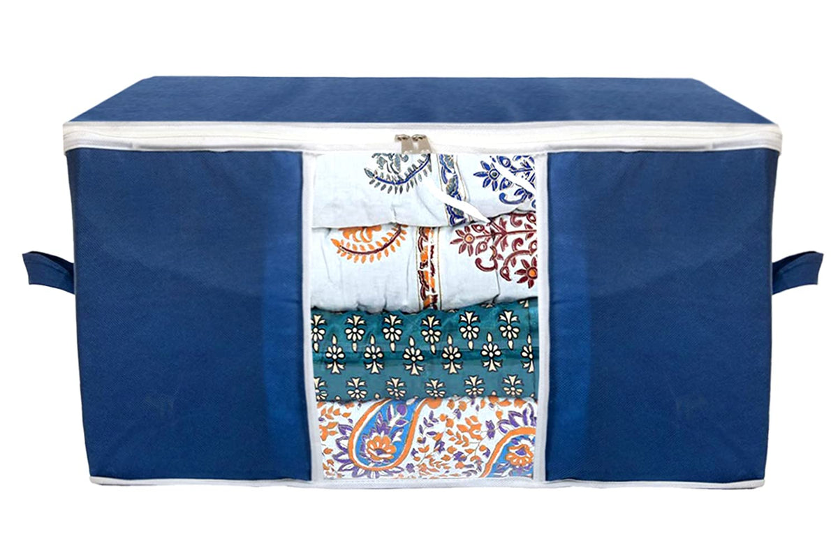 Kuber Industries Underbed Storage Bag|Blanket Cover|Wardrobe Organizer for Clothes|Comforter Cover (Navy Blue)