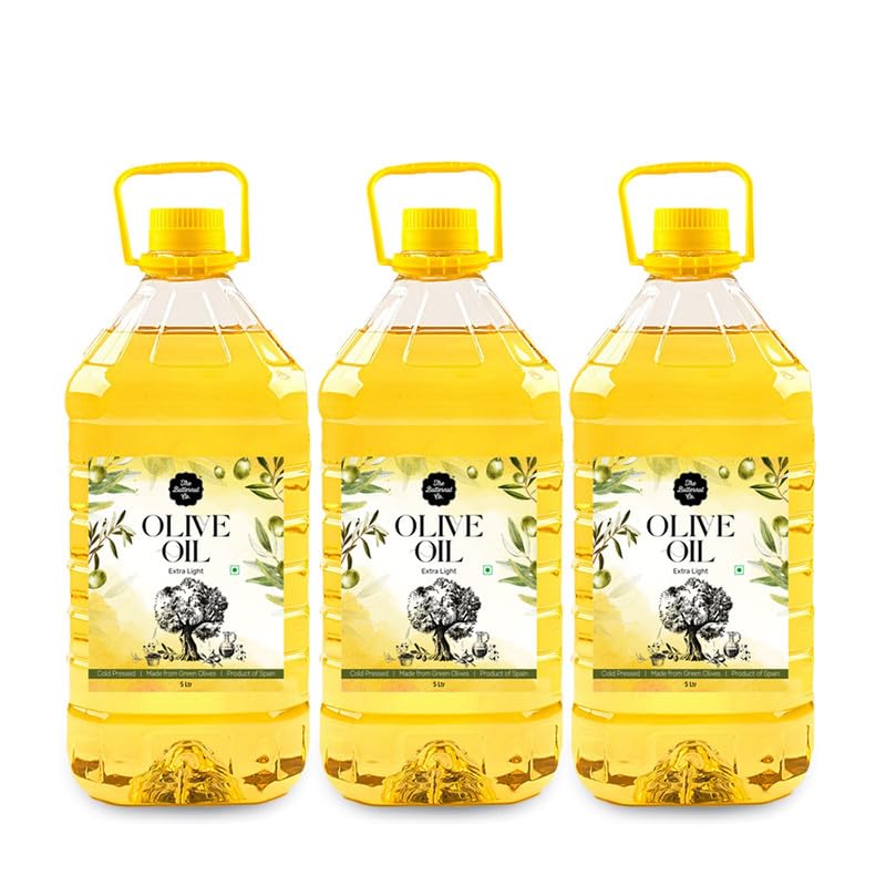 The Butternut Co. Cold Pressed Extra Light Olive Oil, Premium Cooking Oil, Perfect for Frying, Dressing, Garnishing & Drizzling on Salads, Good for Digestion and Heart, Daily Use, 5 Litres (Pack of 3)