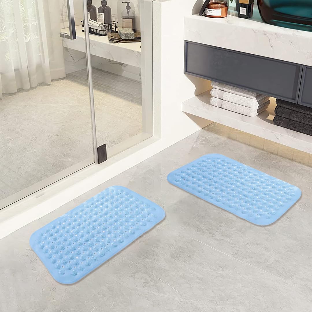 SAVYA HOME Pack of 2 Diatom Mud Bathroom Floor Mat |71 x 35.5 cm|PVC Accu-Pebble Soft & Light Weight Anti-Skid Mat for Living Room,Bathroom/Shower Mat/Multipurpose(Sky Blue)