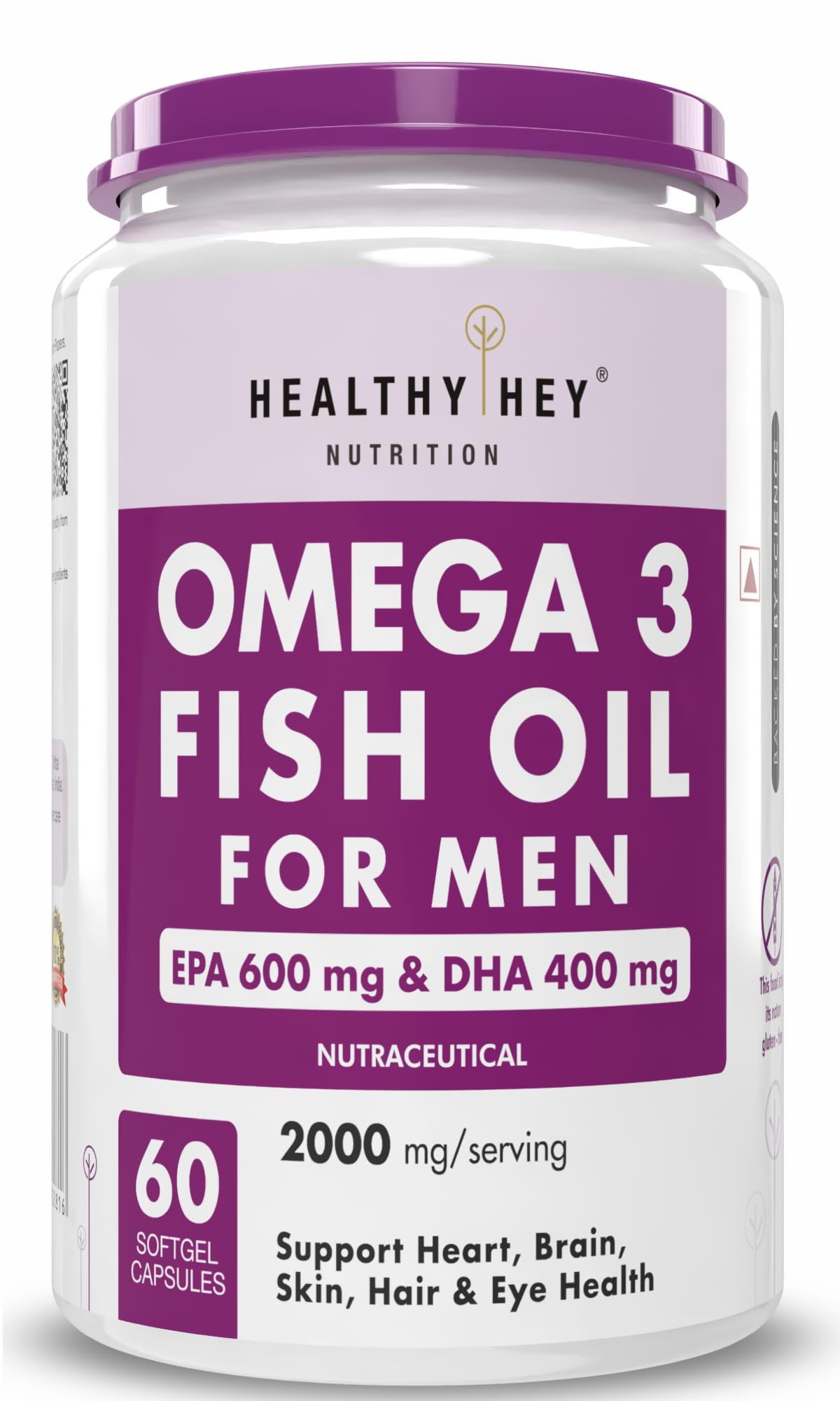 HealthyHey Nutrition Omega 3 Fish Oil for Men - 2000 Mg/serving - 60 Softgel Capsules (600 EPA & 400 DHA)