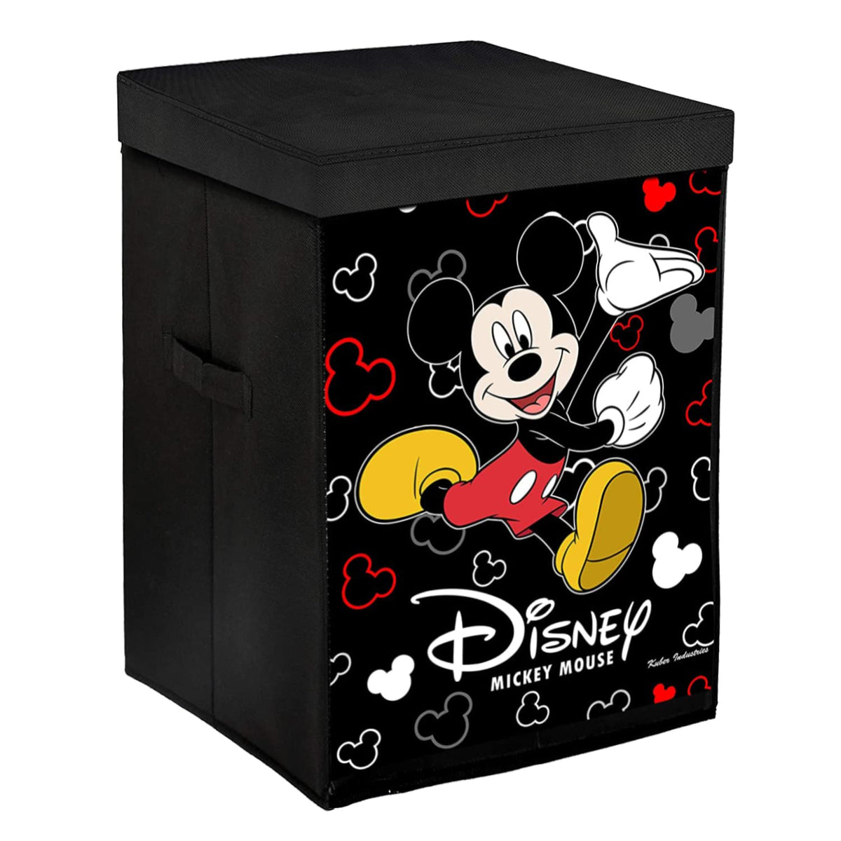 Kuber Industries Mickey Mouse Print Non-Woven Laundry Basket, Clothes Hamper For Laundry Closet, Bedroom, Bathroom With Lid & Handles (Black) 54KM4083