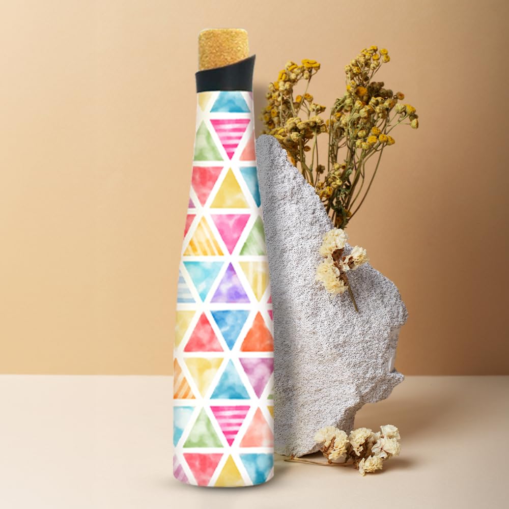 The Better Home Insulated Stainless Steel Water Bottle 500ml | 18 Hours Insulation Cork Cap | Hot Cold Gym Office School | Airtight Leak Proof BPA Free | Splash Design Multicolour | 1 Bottle Pack