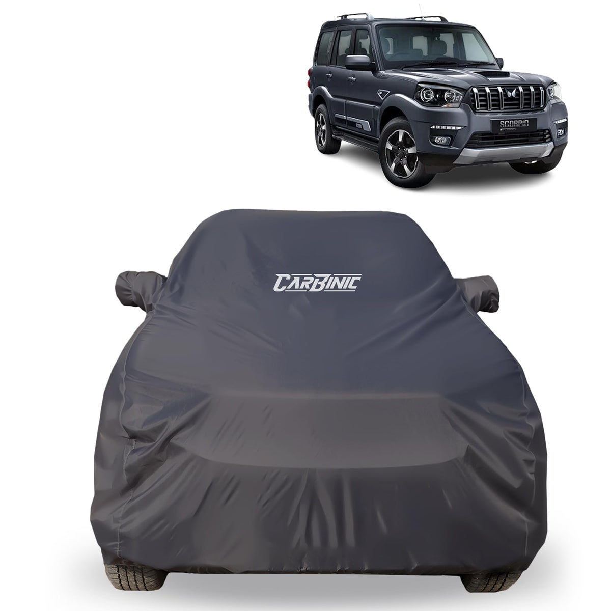 CARBINIC Car Body Cover for Jeep Meridian 2022 | Water Resistant, UV Protection Car Cover | Scratchproof Body Shield | All-Weather Cover | Mirror Pocket & Antenna | Car Accessories Dusk Grey
