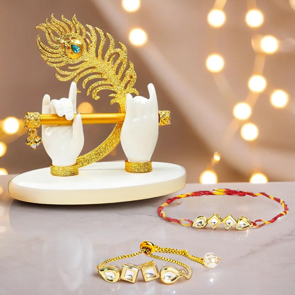 Ekhasa Rakhi Gift Set for Brother | Bhaiya Bhabhi Raakhi with Krishna Hands Idol Combo | Designer Lumba Rakhis | Raki for Kids Bracelet for Men, Women | Rakshabandhan Rakhee Combo Kit with Roli Chawal