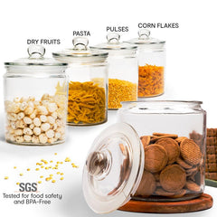 Anko 1.9 Litre Rounded Airtight Storage Glass Jar with Wide Mouth - Pack of 4|Container with Removable Lid|Ideal for Storage of Cereals,Cookies|Storage Jar for Daily Use|Jar/Container for Kitchen Use