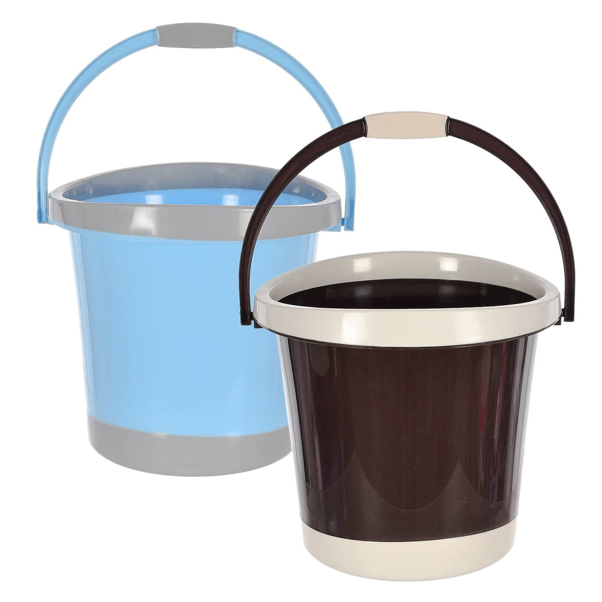 Kuber Industries Plastic Bucket for Home/Kitchen/Office/with Handle, 18 Litre Pack of 2 (Blue & Brown)-46KM0370