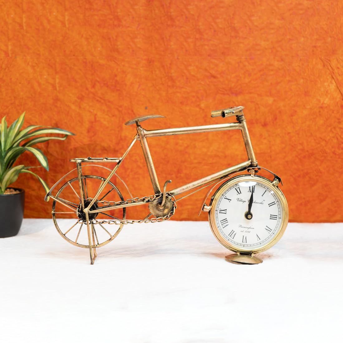 Ekhasa Metal Table Clock for Office Desk | Unique Gifts for Office Decoration, Study Table Decor | Clock for Birthday Gifts for Husband | Small Clock Time Piece for Home Decor (Cycle)