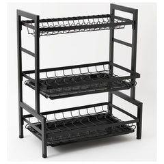 Kuber Industries 3-Layer Dish Drying Rack|Storage Rack for Kitchen Counter|Drainboard & Cutting Board Holder|Premium Utensils Basket|Free Mounting Pack of 3 (Black)
