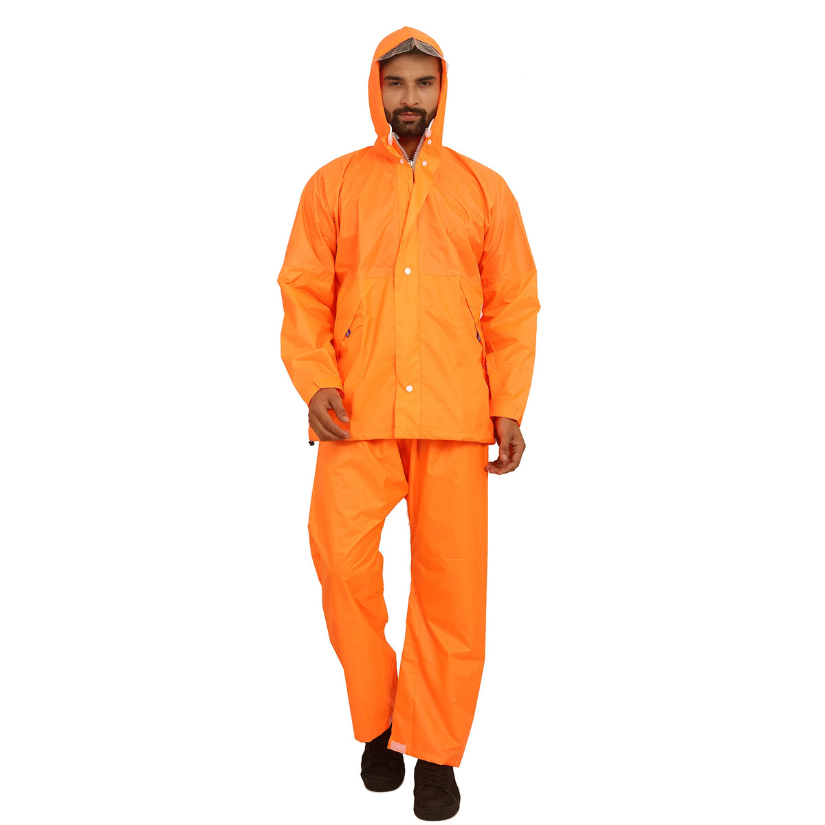 The Clownfish Rain Coat for Men Waterproof for Bike Raincoat for Men with Hood. Set of Top and Bottom. Classic Series (Orange, X-Large)