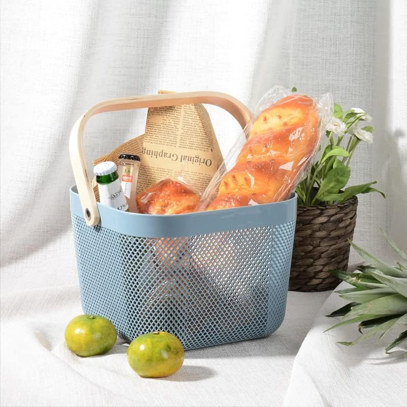 Ekhasa Metal Mesh Basket with Handle (26*25*18 cm, Blue) | Multi Use as Fruit Basket, Picnic Basket, Gift Basket, Pooja Basket, Temple Basket, Kitchen Organizer, Book Storage Basket, Shopping Basket