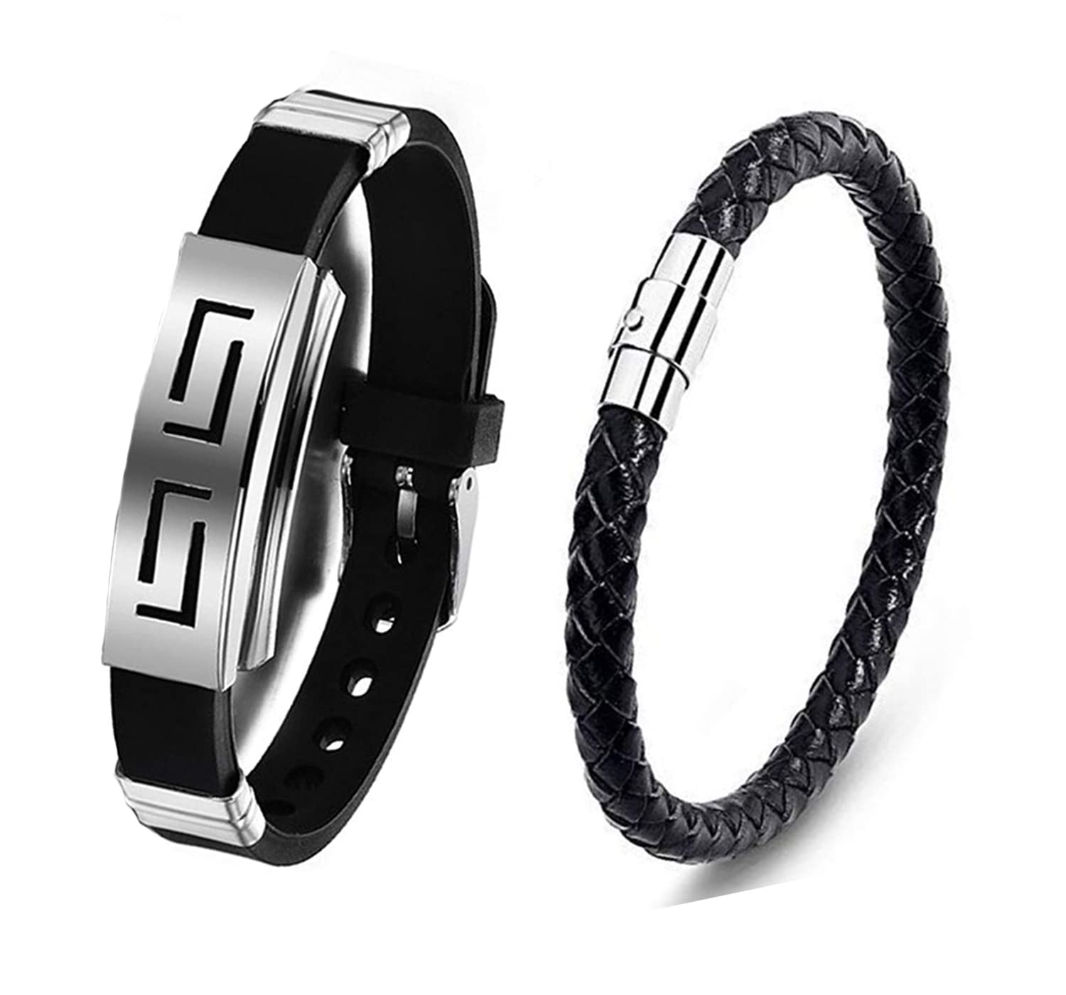 Yellow Chimes Bracelets for Men and Boys Brown and Black PU