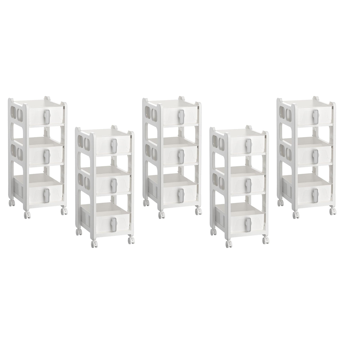 Kuber Industries Pack of 5 Multipurpose Trolley Storage Organiser | 3 Layer Shelf | Trolley with Wheels for Kitchen Accessories | Large Capacity, Easy installation, Space Saving | 6401 | White