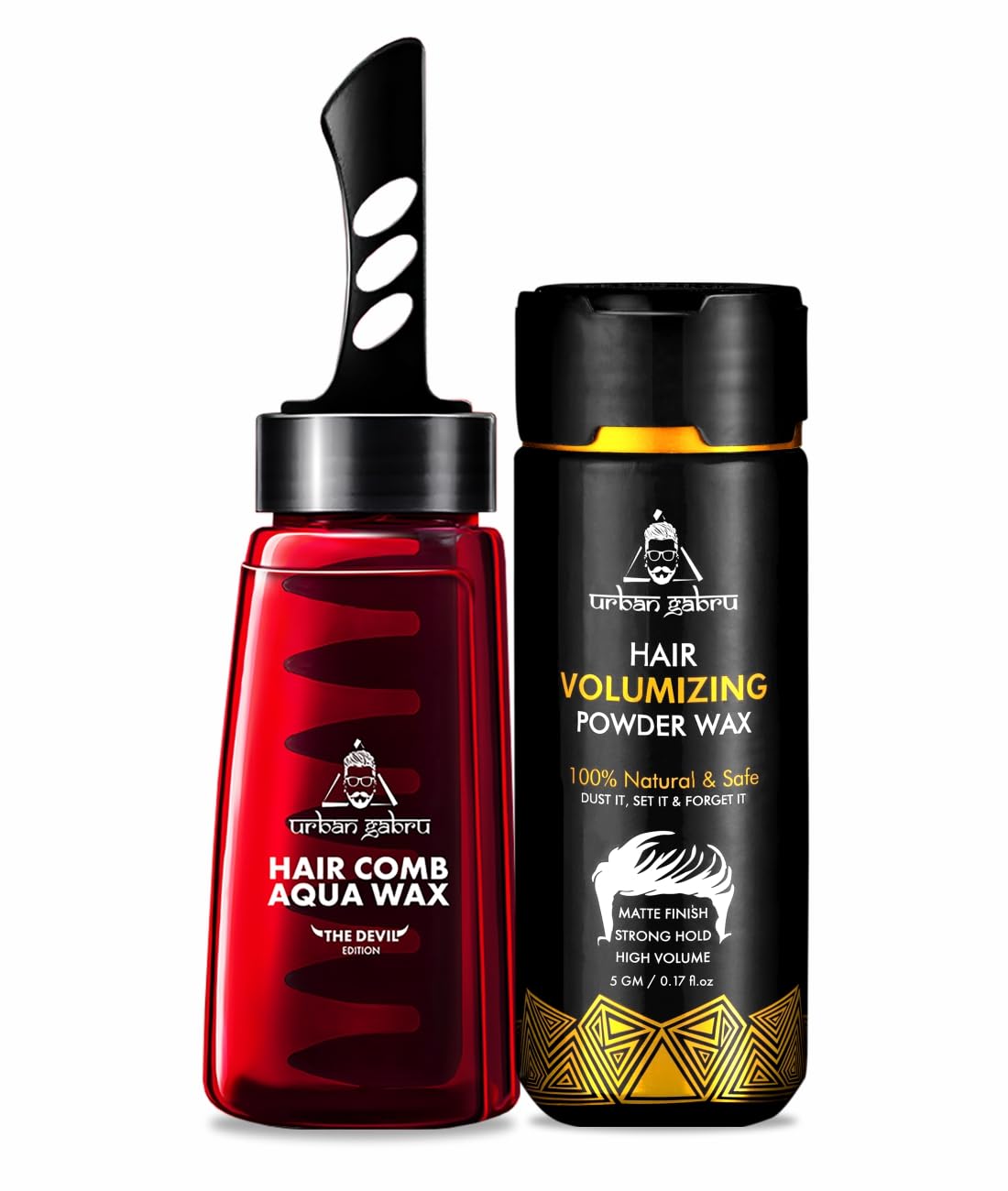 Urbangabru Hair Volumizing Powder (5 GM) + Hair Comb Aqua Wax (260 ML) - The Devil Edition - Men's Grooming Combo Kit