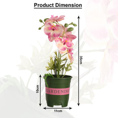 Kuber Industries Artificial Plant | Artificial Orchid Flower with Plastic Pot | Artificial Plant for Home Décor | Plant for Office-Desk-Shelf-Living Room | 12249 | Pink & Green
