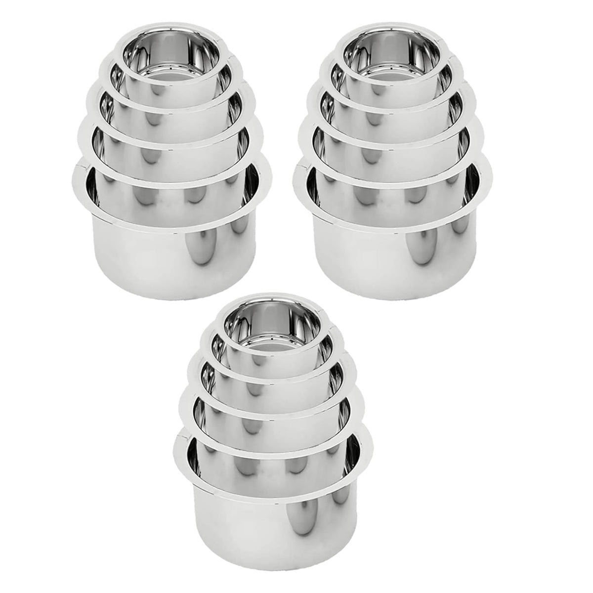 Kuber Industries Set of 5 Stainless Steel Tope Set (800ml, 1L, 1.4L, 1.9L and 2.4L) I Gas Stove and Induction Compatible I Triply Tope I Heavy Duty Gauge (Pack Of 3)