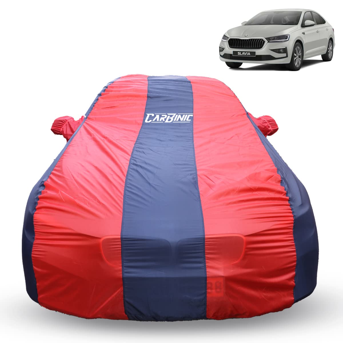 CARBINIC Car Body Cover for Skoda Slavia 2022 | Water Resistant, UV Protection Car Cover | Scratchproof Body Shield | Dustproof All-Weather Cover | Mirror Pocket & Antenna | Car Accessories, Blue Red