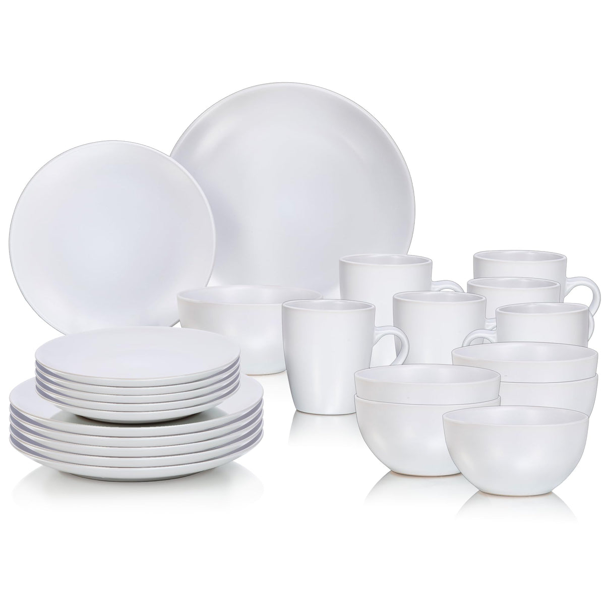 Anko Café White 24 Piece Dinner Set/Classy Stoneware Dinner Set With 6 Side Pl6 Dinner Plates, 6 Bowls, And 6 Mugs,White Dinner Set - Solid