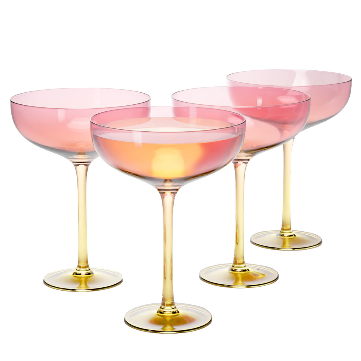 Anko Australia 400ml Dual Tone Champagne Coupe | Set of 4 | Cocktail Glass Set | Bar Accessories for Home, Restaurant & Parties | Suitable for All Occassions | Yellow & Pink