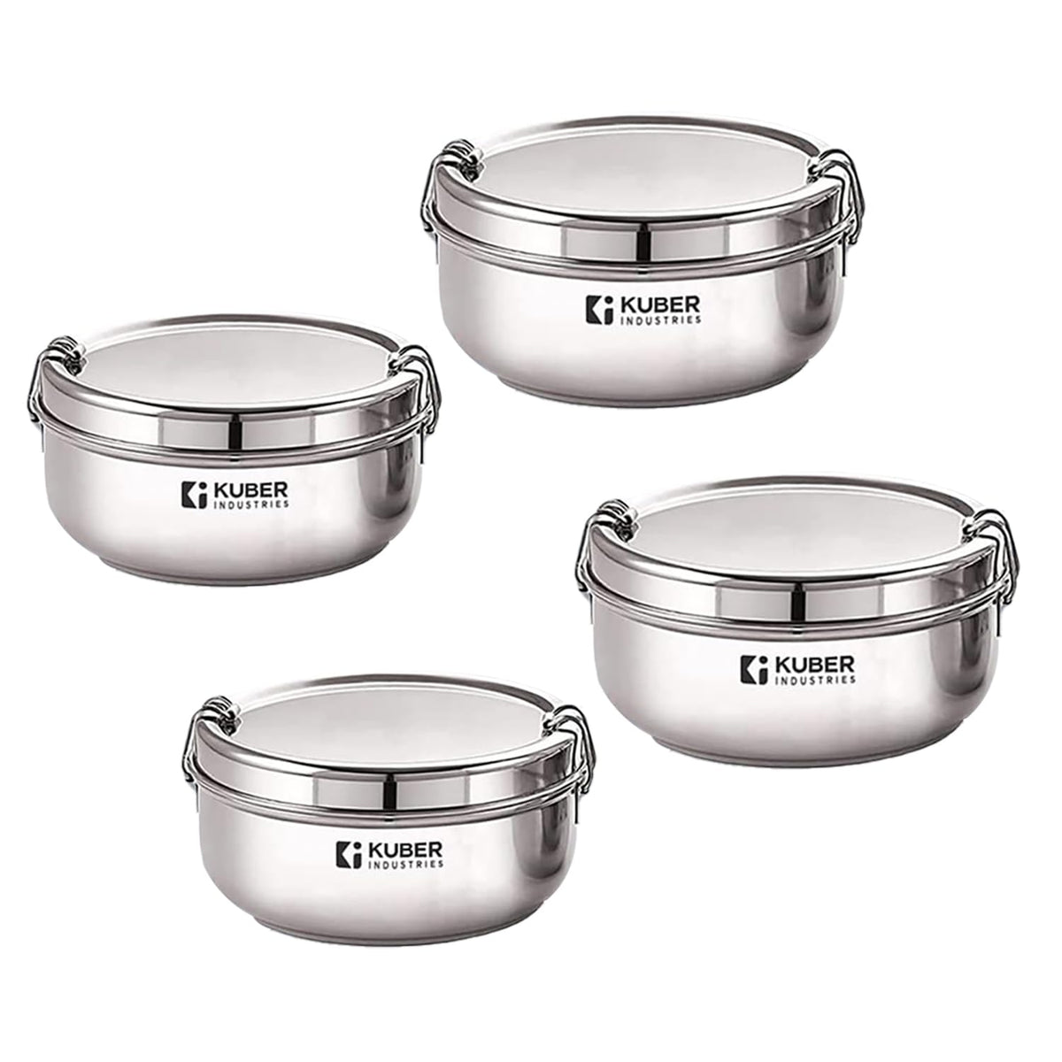 Kuber Industries Set of 2 Stainless Steel Food Pack Lunch Box with Locking ClipI 250 ml and 400 ml I Clip Tiffin Box I Office Home School Tiffin Dabba (Pack of 2)