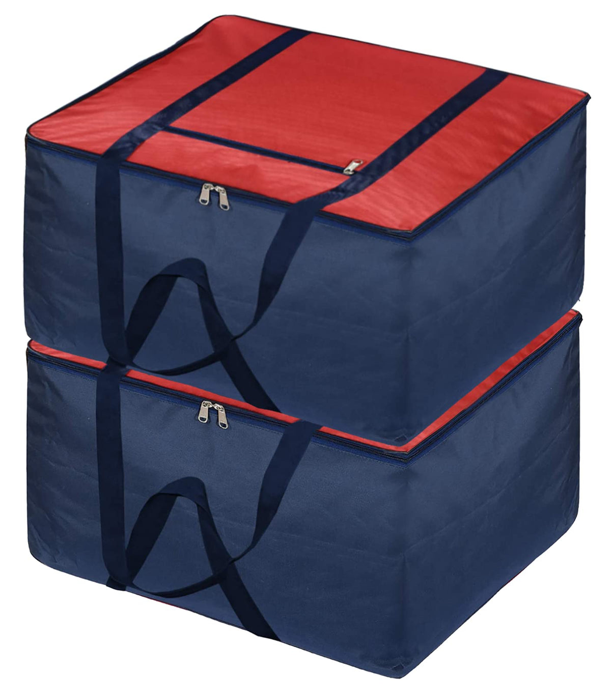 Kuber Industries Moisture Proof Wardrobe Organizer Storage Bag For Clothes With Zipper Closure and Handle- Pack of 2 (Red & Blue)-HS43KUBMART26659