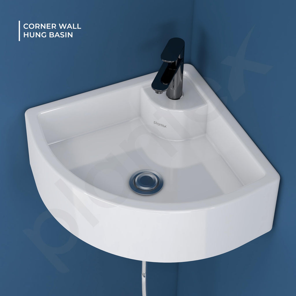 Plantex Ceramic Corner Basin for Bathroom/Kitchen/Wall-Hung Hand Wash ...