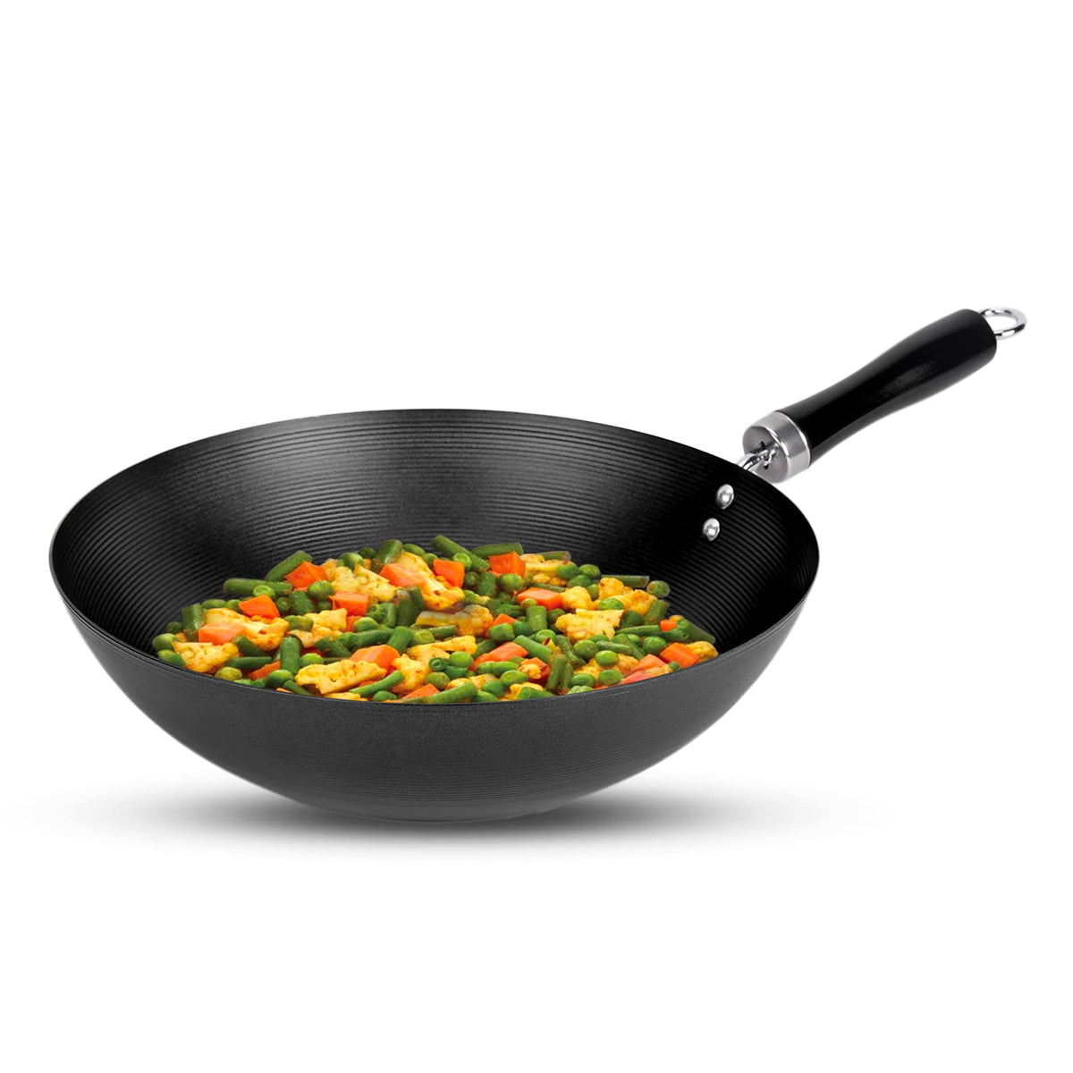 Anko Australia Non-Stick Carbon Steel Frying Pan | Soft-Touch Bakelite Handle | Electric, Gas, Ceramic & Halogen Cooktops | Cookware for Kitchen | PFOA Free | 30cm (D) (1Pc)