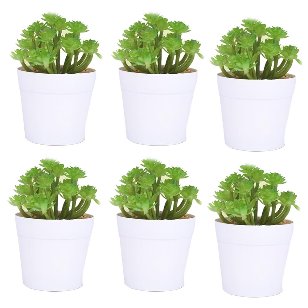 Kuber Industries Artificial Plants for Home D?cor|Natural Looking Indoor Fake Plants with Pot|Artificial Flowers for Decoration-Pack of 6 (Green)