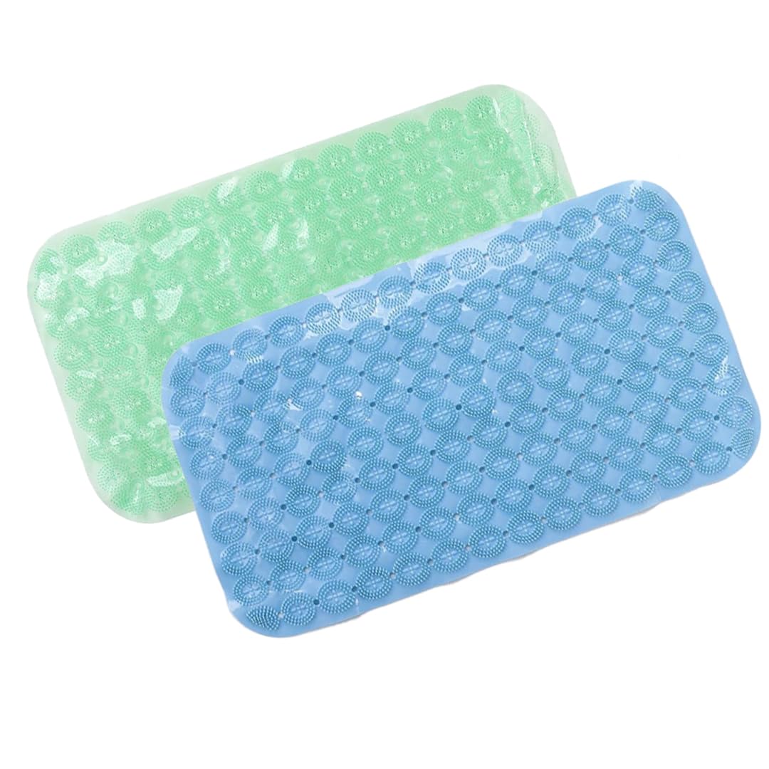 SAVYA HOME Anti Skid Bath Mat for Bathroom, Mat for Kitchen, Mat for Shower area, Bathtub Mats |PVC Bath Mat with Suction Cup, Machine Washable Floor Mat (67x37 cm)| Light Green & Light Blue