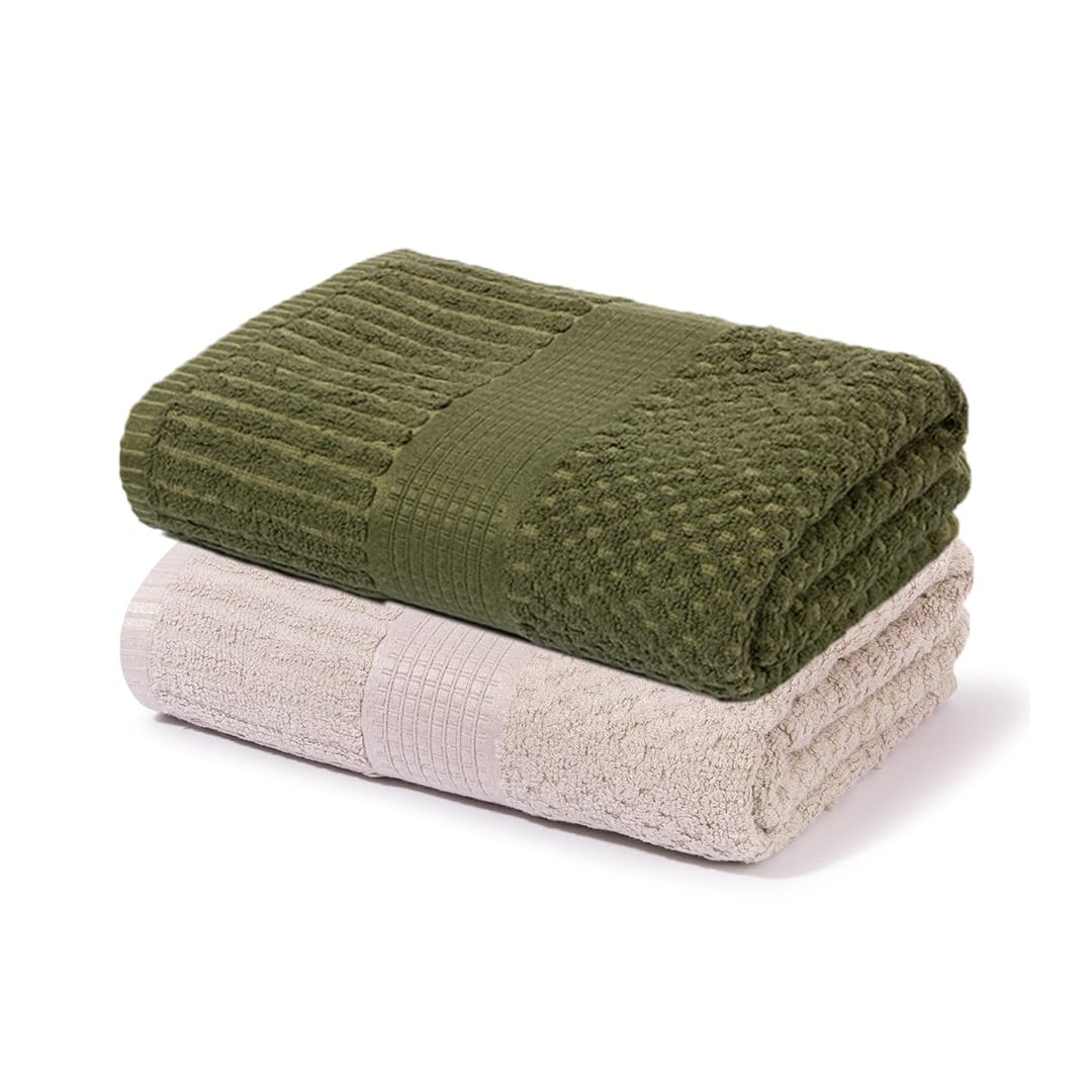 Mush Hearth & Haven Bamboo Towels for Bath Large Size | 450 GSM Bamboo Bath Towel for Men & Women | Soft, Highly Absorbent & Quick Dry | Pack of 2, 70 X 140 cms (Slate Grey & Moss Green)